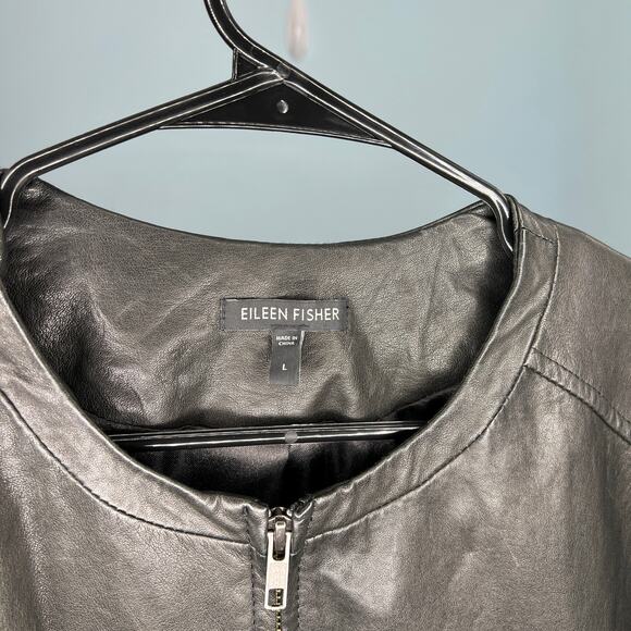 Eileen Fisher Black Leather Jacket - Large - Picture 3 of 6
